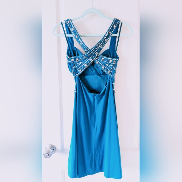 Teal Blue Cocktail Dress Adrianna Papell - Picture 2 of 7